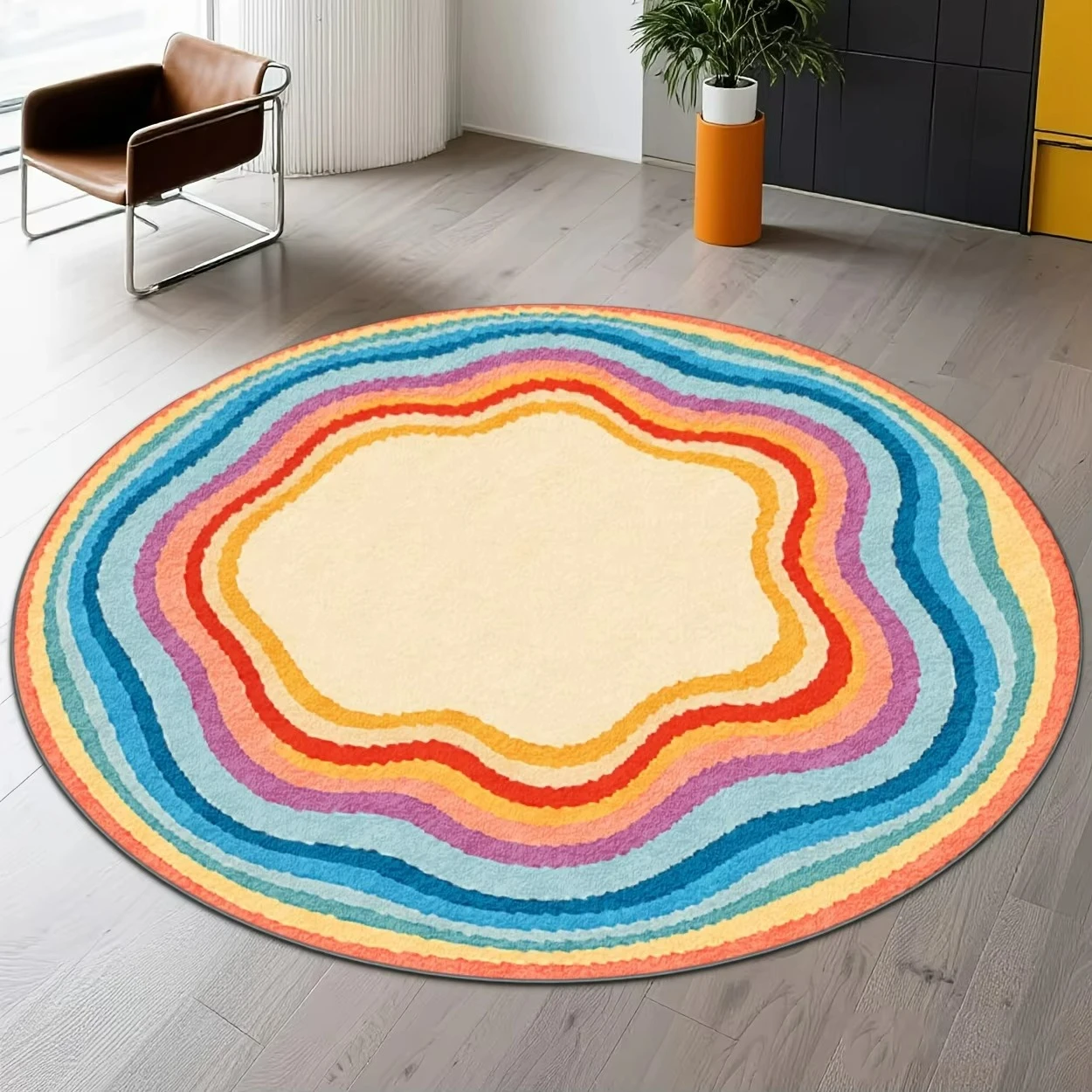 Wavy Rainbow Groovy Floor Mat Entrance Hallway Sofa Side Home Decor Bedroom Kitchen Coffee Table Circle Area Rug Doormat