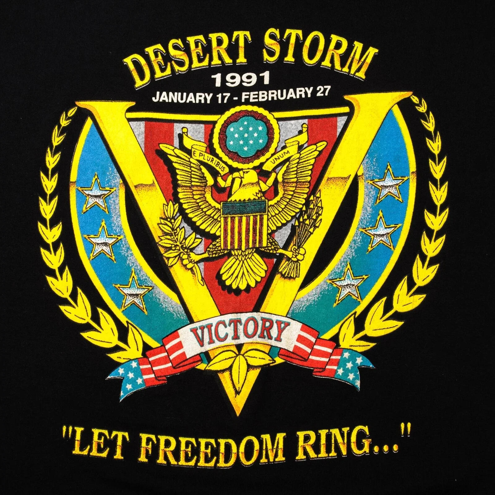 Vintage US Military Desert Storm Let Freedom Ring Tee Shirt Men's 100% Cotton Casual T-shirts Loose Top Size S-3XL