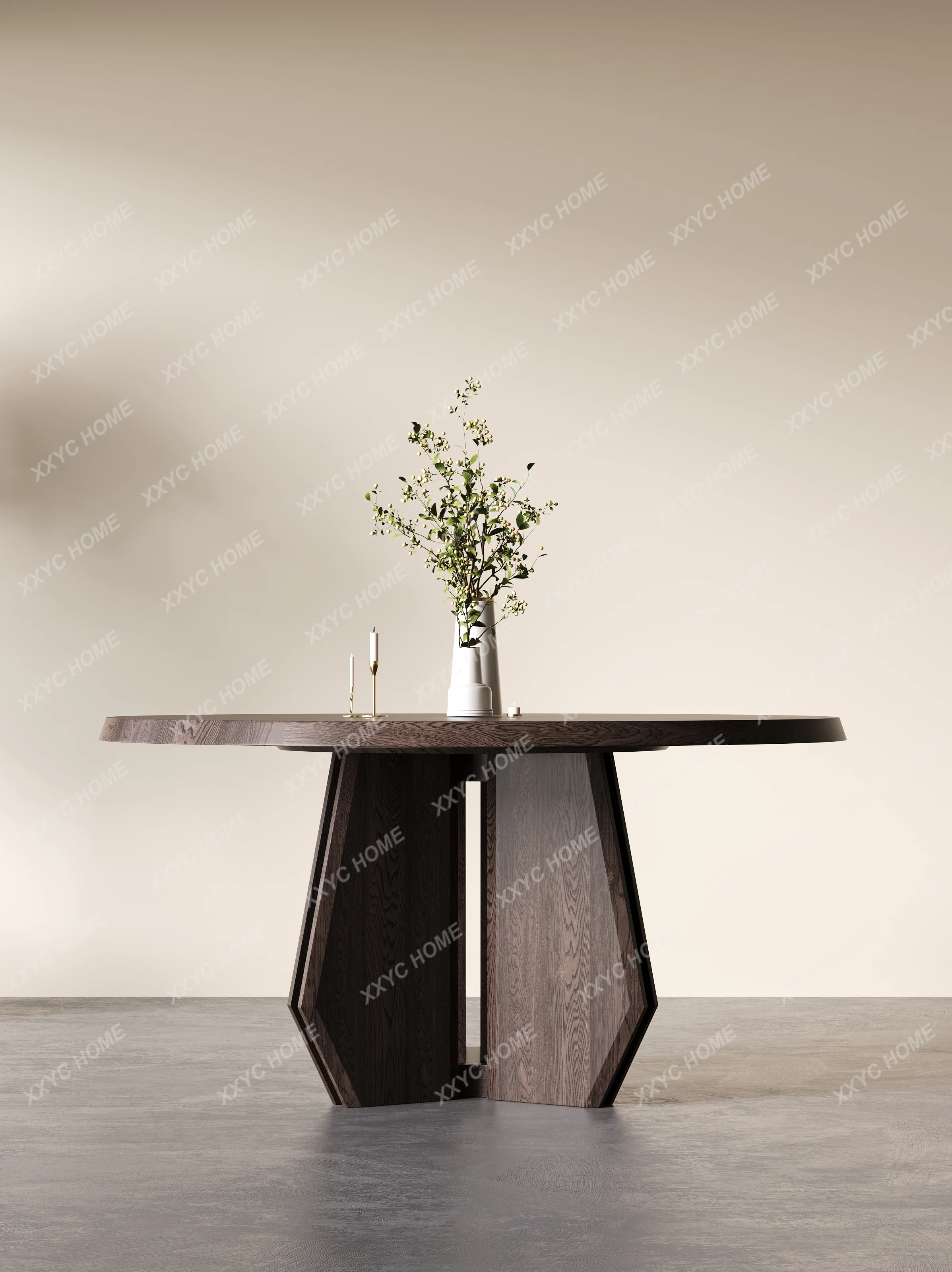 Medieval red oak round table Small household dining table Modern simple conference room negotiation table