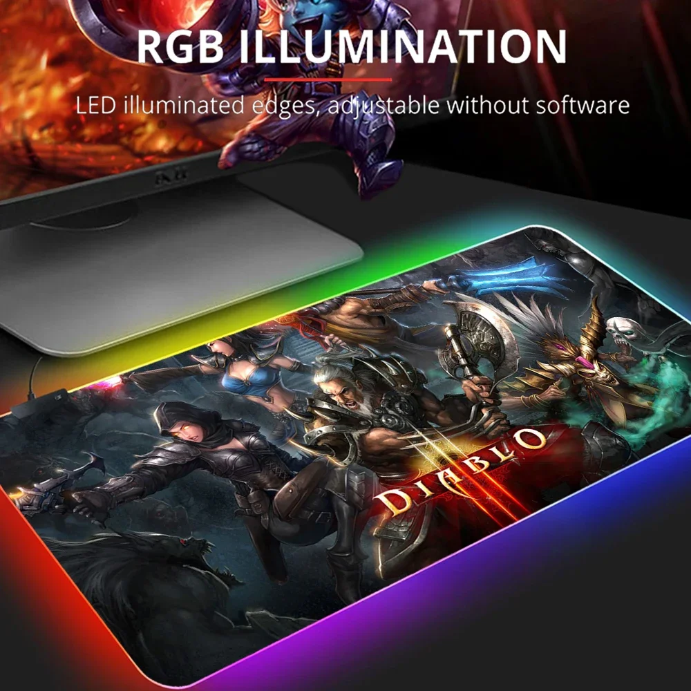 Gaming Mouse Pad Computer Mat Diablo Mausepad RGB Mousepad Anime Mousemat Xxl Gaming Accessories PC Gamer Cabinet Backlit Mat