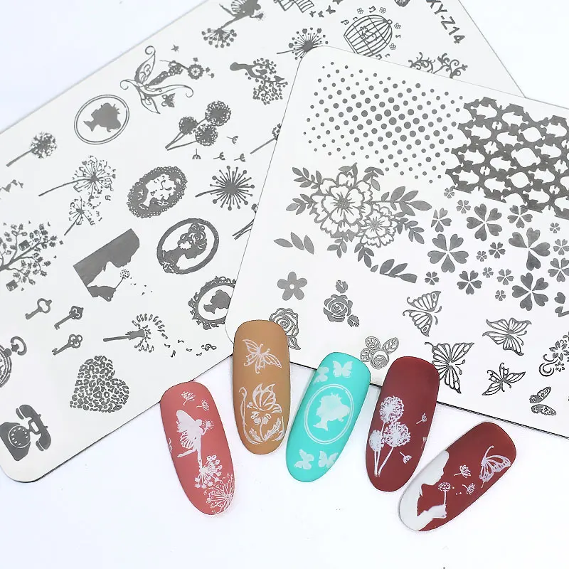 Wiederverwendbare Nagelstempelplatten mit Streifen- und Blumenmuster für DIY-Nagelkunst, Nageldekorationswerkzeuge, professionelle Maniküre-Kunstbedarfsartikel