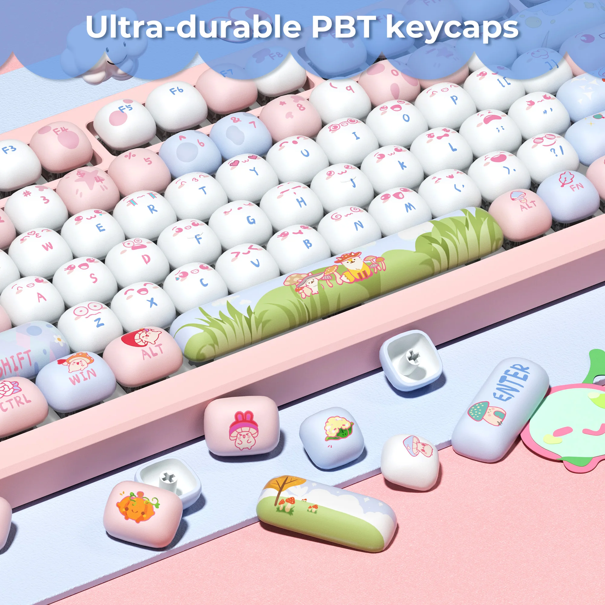 XVX Cute Round Keycap MOG Profile Dye Sub PBT Keycaps 138 Keys Pink Circular Key Cap 61/75/87/98/104 Keyboard Cap