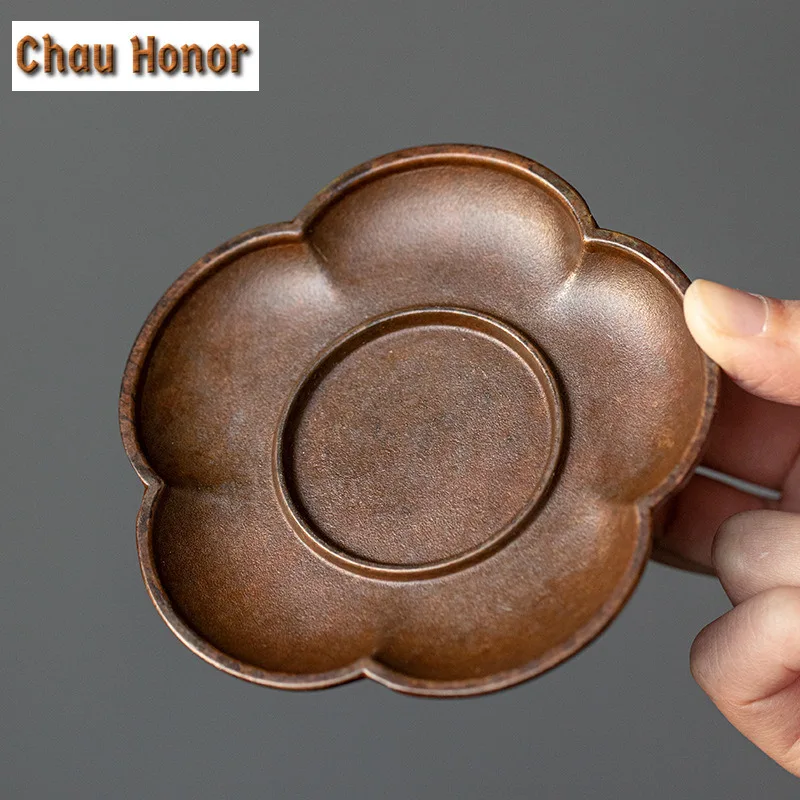 

Handmade Pure Copper Teacup Coasters Retro Plum Blossom Heat Resistant Placemats Boutique Antiscald Mat Holder Kung Fu Teaset