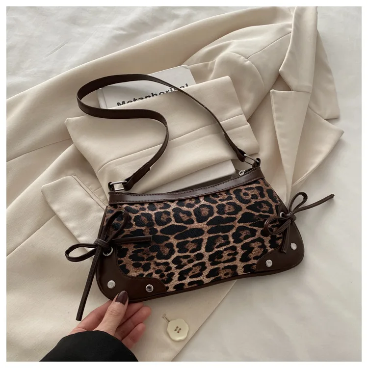 Neue Achselhöhle Tasche Trendy Schulter Tasche für Frauen Süße Doppel Bogen Handtasche Damen Tasche Retro Mode Weibliche Leopard Print Schulter Tasche – Detail 33