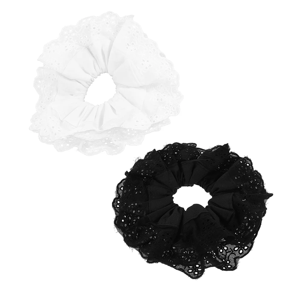 

2 Pcs Hollow Lace Hair Tie Ties For Women Bow Oversized Scrunchies Polyester Ponytail Holders