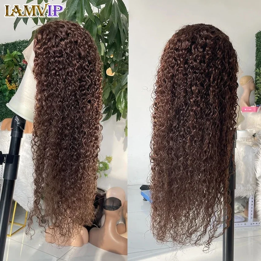 250% 30 36 inch Kinky Curly 13x4 Hd Lace Front Wig Chocolate Brown Human Hair Brazilian Colored 13x6 Lace Frontal Water Wig Wear