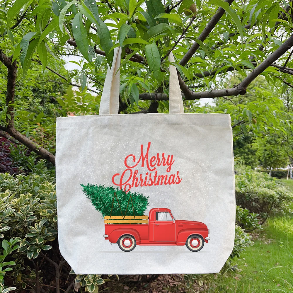 Merry Christmas Shopping Bag for Women Large Capacity Shoulder Bag Canvas Tote Bag Christmas Gift Lightweight Casual Grocery Bag