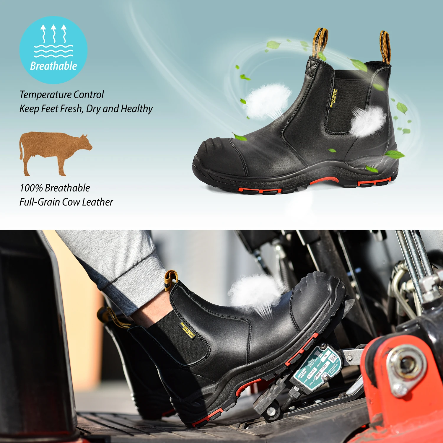 SAFETOE Heavy Duty Men Safety Work Boots, S3 Black Site Dealer,Composite Toe Cap, LacelessSlip On Waterproof Leather,Gel Insole