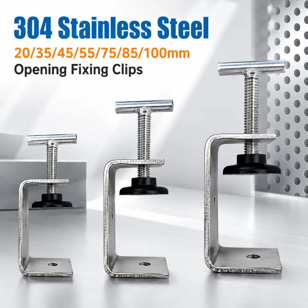 304 Stainless Steel C-clamp T-shaped Head 20-100mm Opening Square Clamp Adjustable Hand-Tightening Woodworking Fixing Clips