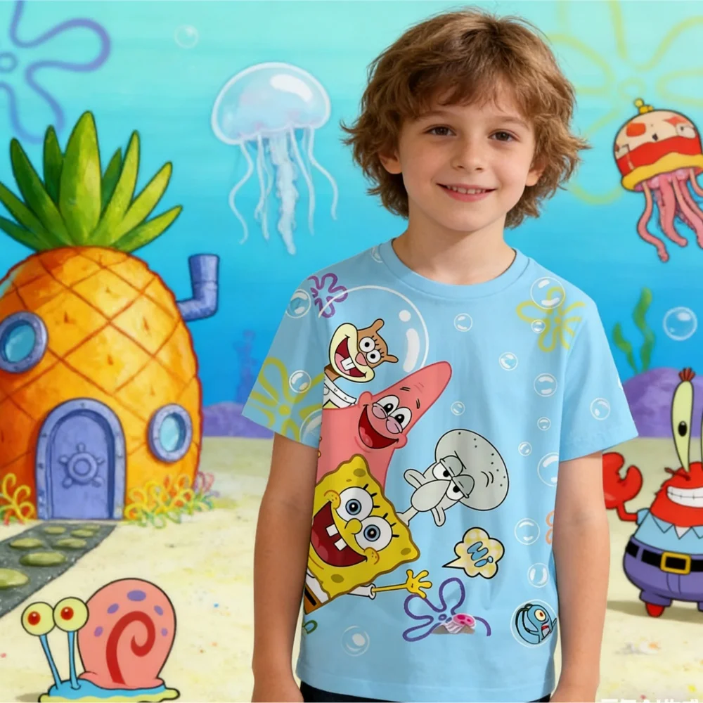 SpongeBob SquarePants Children T-shirt,cartoon round neck short sleeved shirt,cute birthday gifts,hot selling childrens clothing