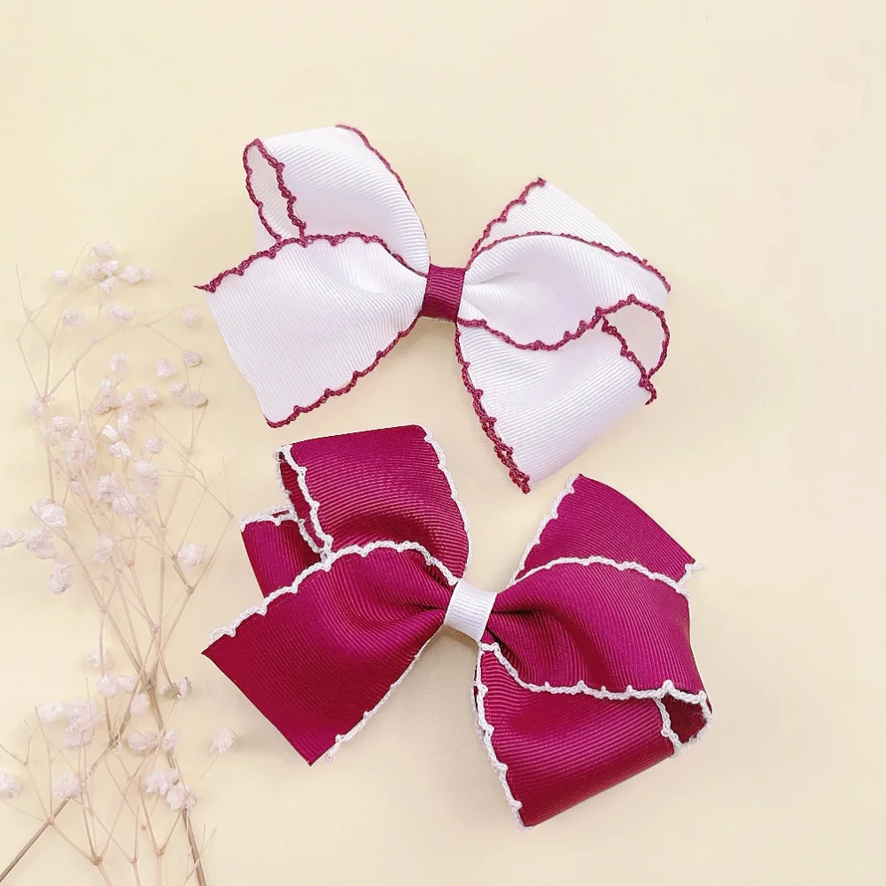 36pcs Baby Girl Hair Bows 4.7' Frill Ribbon Hair Clips Solid Grosgrain Barrettes Edge Locked Hairpins Kids Headwear Bulk Pack