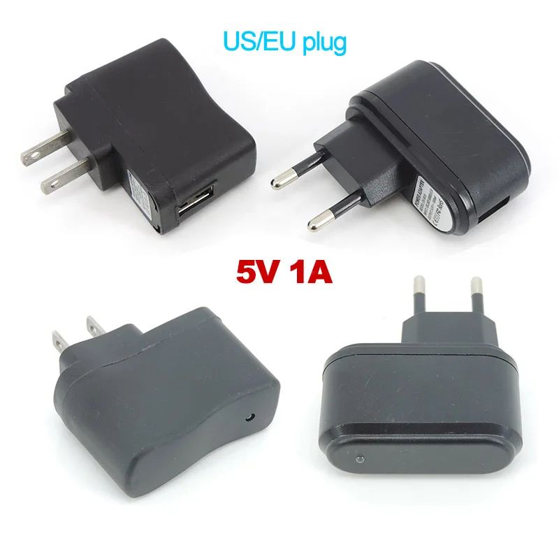 

AC to DC EU/US 5V 1A 1000ma USB port Charging Power Adapter Supply plug mobile phone Wall Charger 100V-240V led light