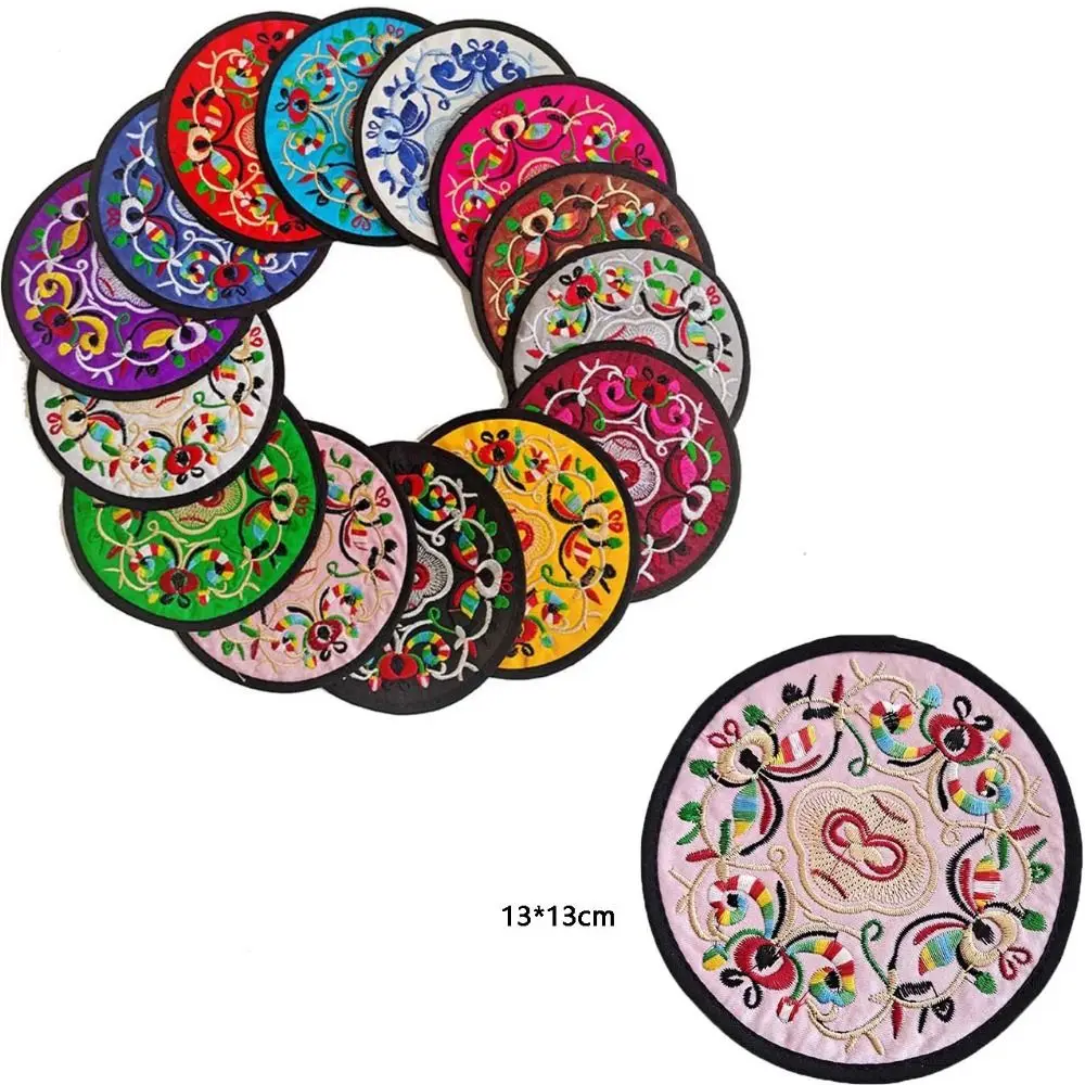 Vintage Embroidery Round Coasters Ethnic Floral Teacup Insulation Pads Placemats Anti-Skid Dining Table Mat