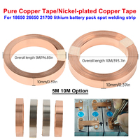 5M 10M T2 Pure Copper Strip/Nickel Plated Copper Strip for Spot Welder Tools 18650 21700 Li-ion Battery Pack Spot Welding Strip