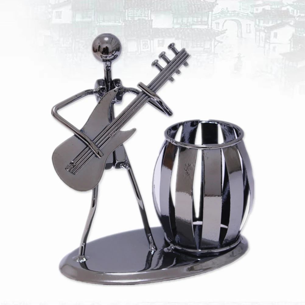 

Electric Bass Pen Holder Container Wrought Iron Desktop Model Decoration Student