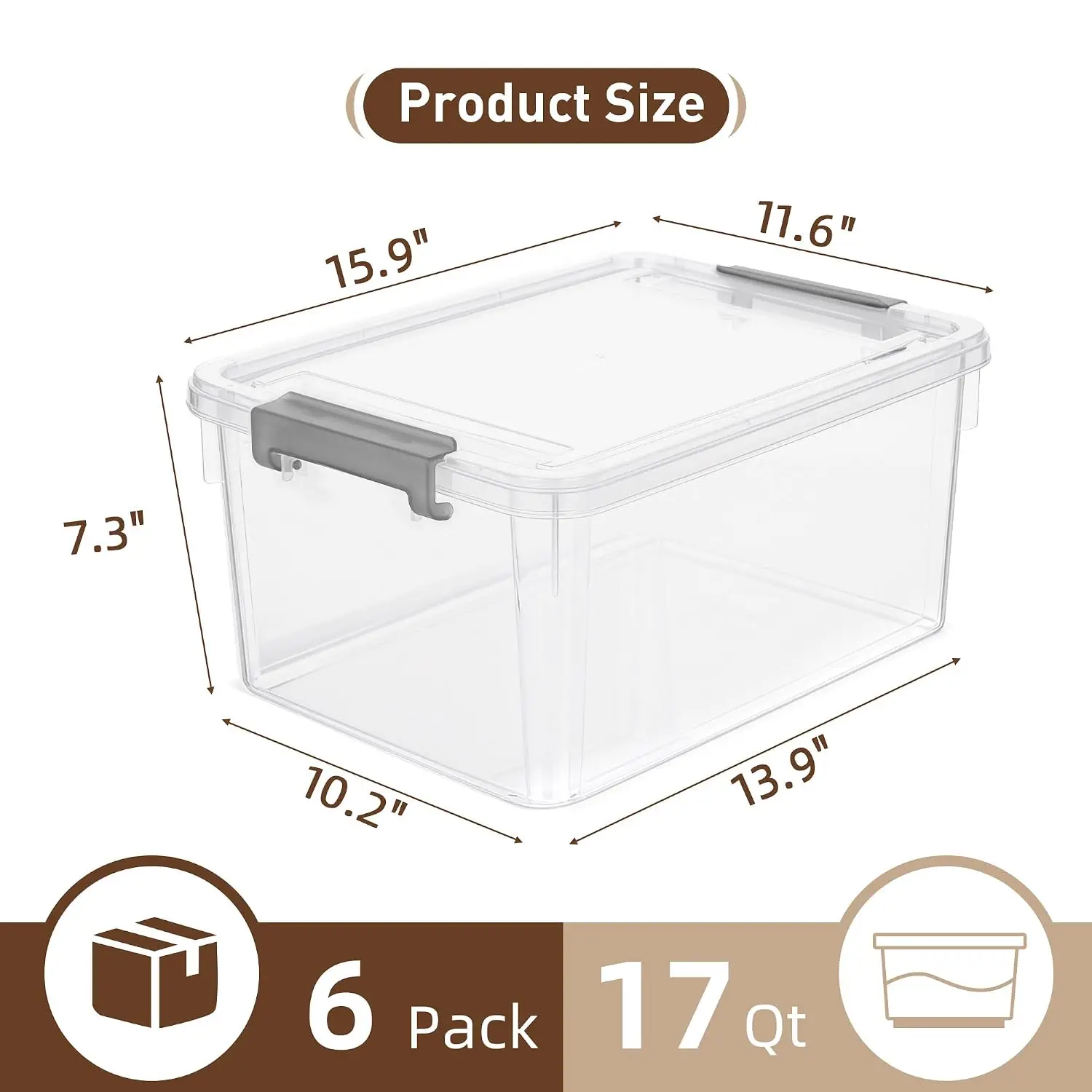6 Packs 17 QT Plastic Storage Bins with Lids Large Stackable Storage Containers for Organizing Clear Storage Box for Garage