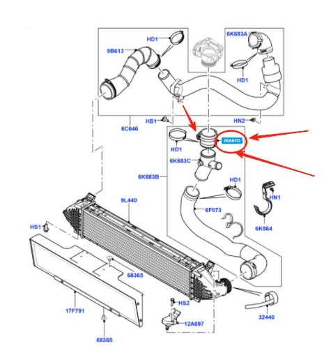 LR063268 LR024519 خرطوم المبرد الداخلي لسيارة لاند روفر LR2 إيفوك RRE #2