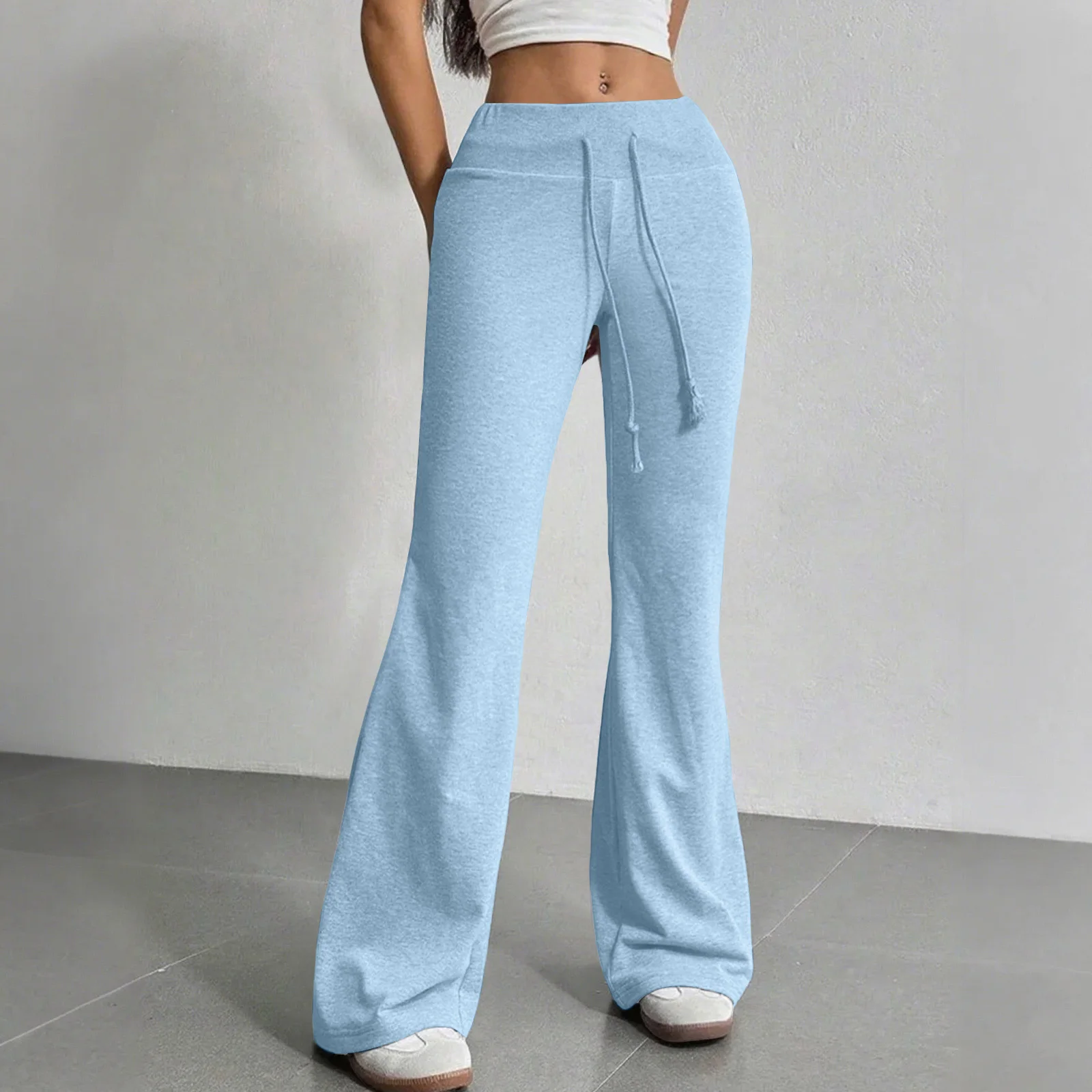 Plus-size high-waisted stretch flared athletic pants Women's knit drawstring trousers Slimming and flattering flared pants