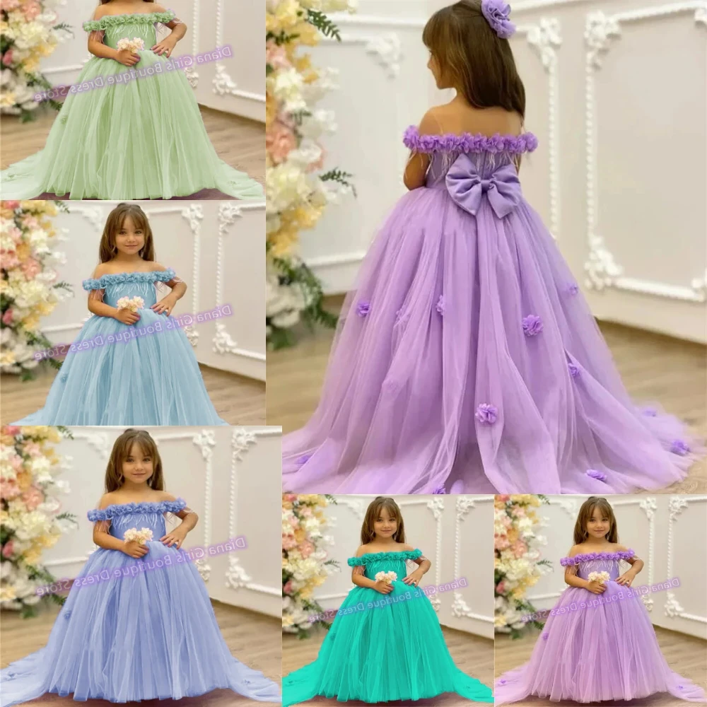 Flowers Girl Dress Lavender Little Baby Girls Princess Wedding Dresses Puffy Kids Birthday Gift Kid Party First Communion Gowns