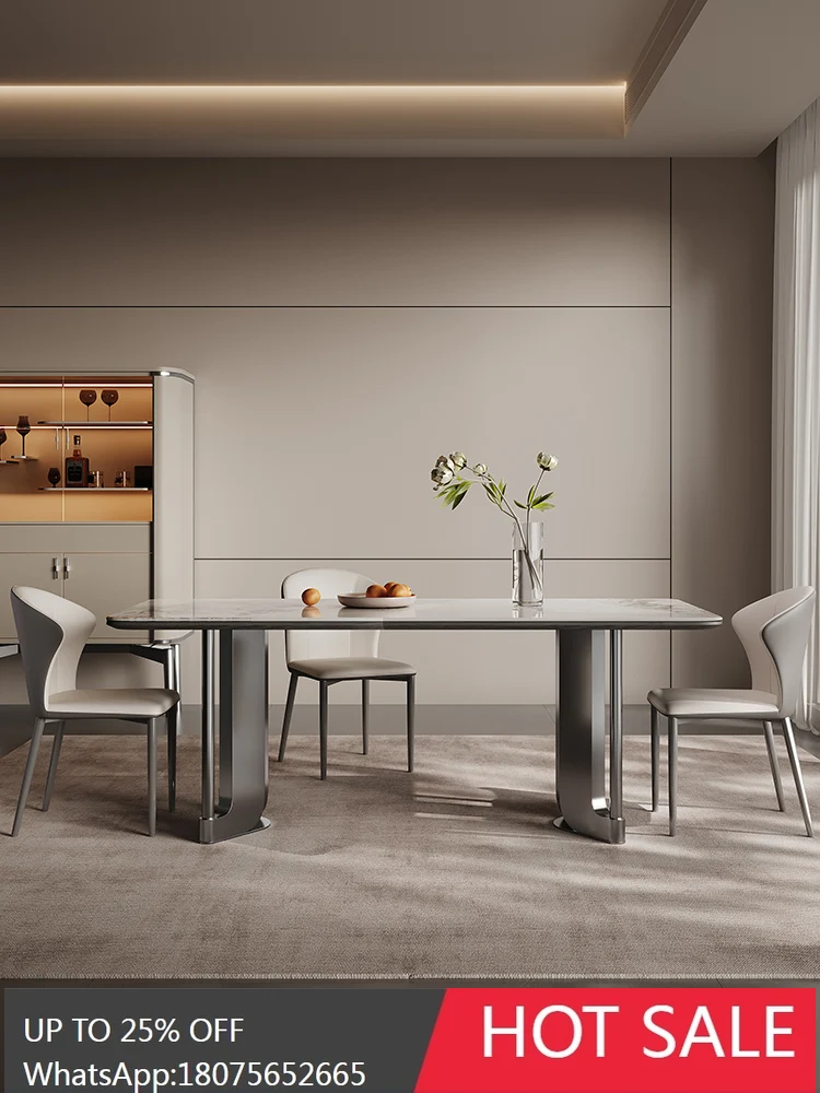 MJY light luxury rectangular Italian minimalist wabi-sabi wind composite Ino rock slab table and chair combination