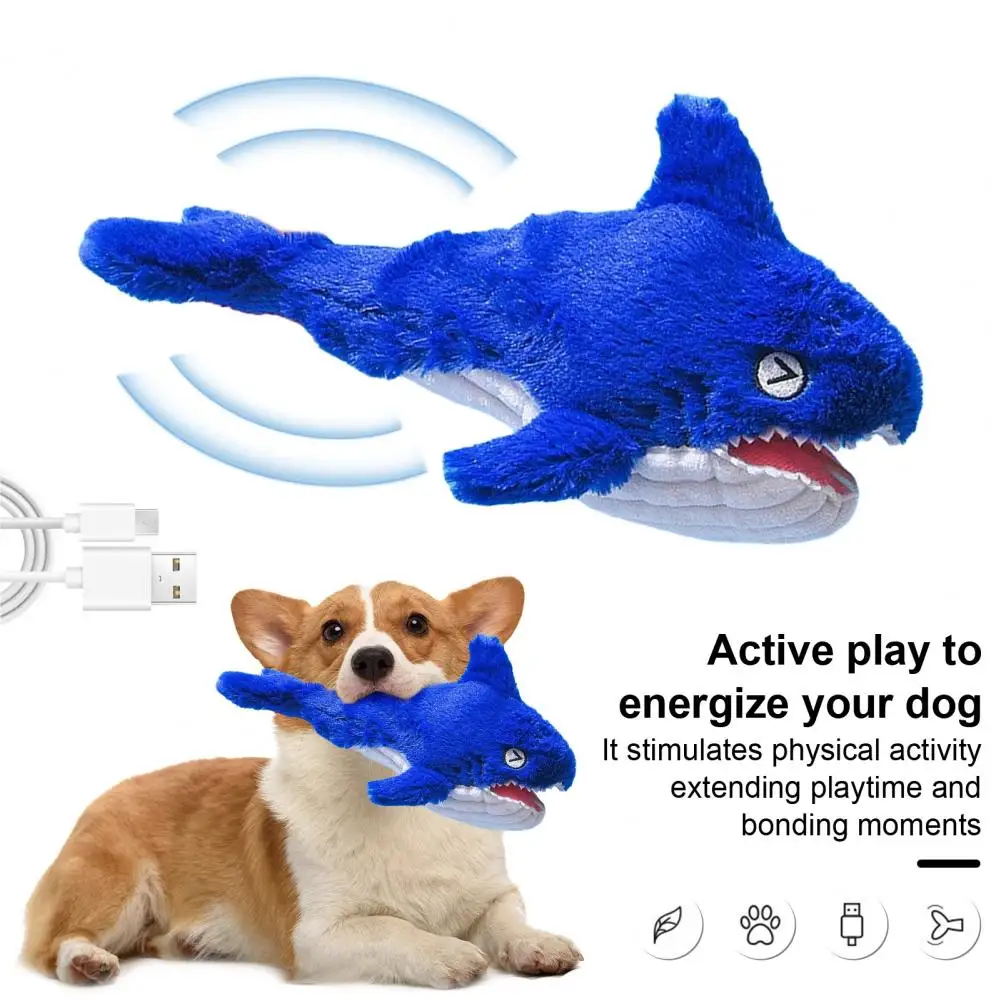 2-in-1 Squeaky Dog Toy Interactive Moving Pet Toy Rechargeable Plush Shark Toy Wiggly Fish Pet Toys for Small Medium Large Dogs