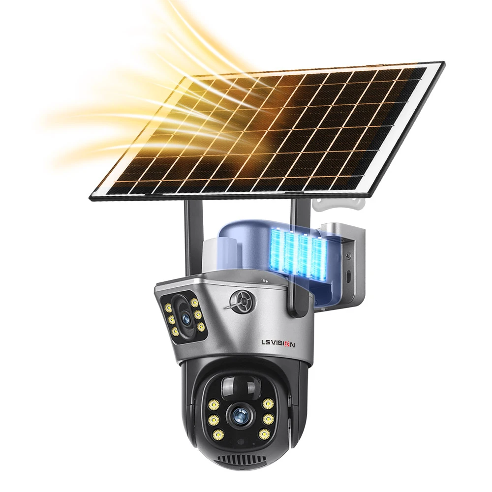 

2025 hot sale LS VISION 12MP 10X Zoom 4G Sim Dual Screen Solar PTZ Outdoor 6K Three Lens Security Protection Auto Trackin