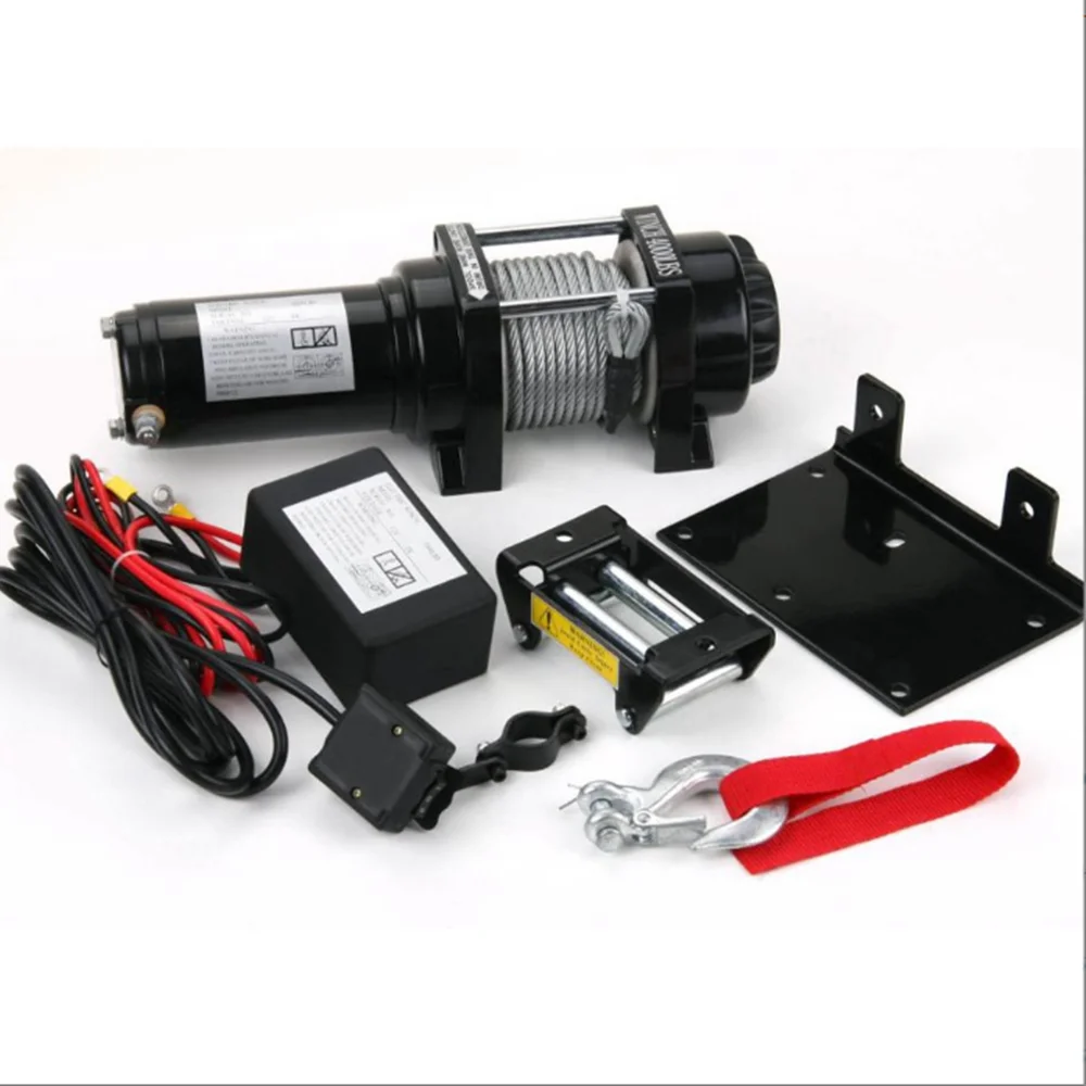 12V 4500 LBS Carbon Steel ATV UTV Off-Road Recovery Trailer Electric Winch Wireless Handheld Remote Corded Control New