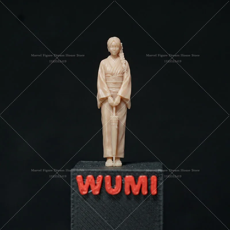 1/64 Scale Miniature Scene Dolls Un-panited White Figure Mini Model Showa-style Beauty Wearing Traditional Japanese Kimono