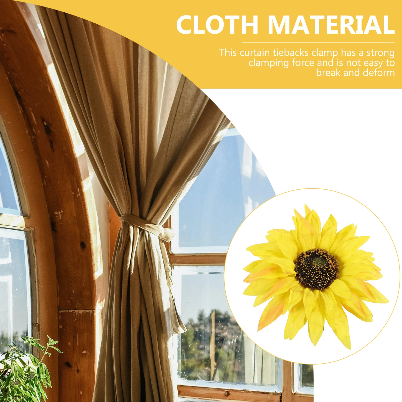 

2 Pcs Curtain Tiebacks Yellow Sunflower Clips for Drapes Strong Clamping Metal Cloth Curtains Draperies Home