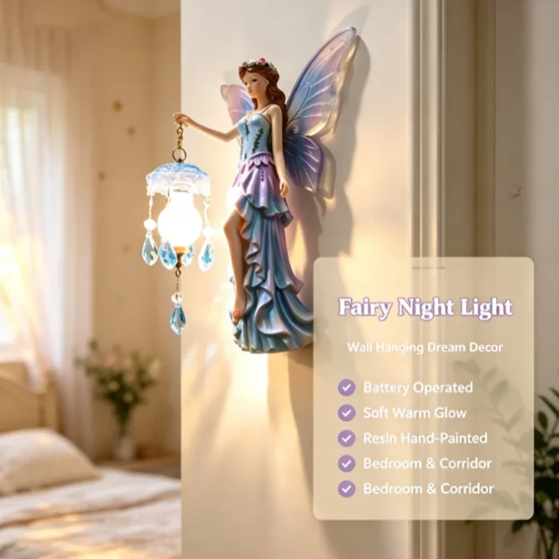 Vintage Flower Fairy Wall Lamp Wall Lamp Retro Base Design Night Light Statue Wall Lamp Forest Themed Artwork  ﻿
