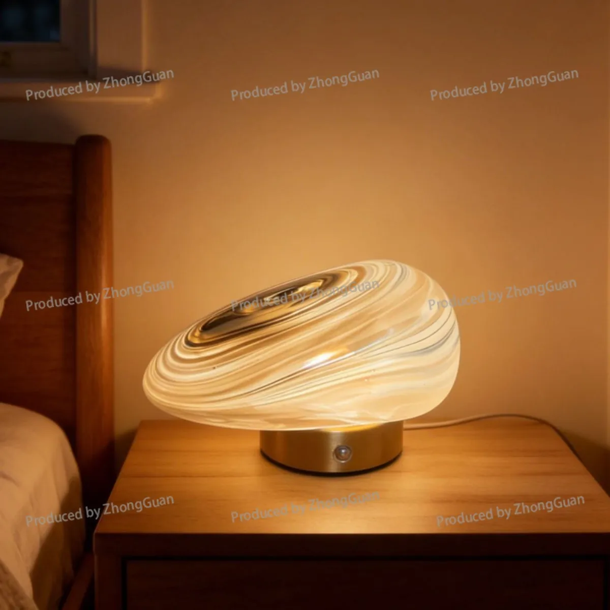 Rechargeable Creative Night Light - Glass Led Night Lamp with Simulated Stone Texture for Bedroom Bedside Sleep Aid