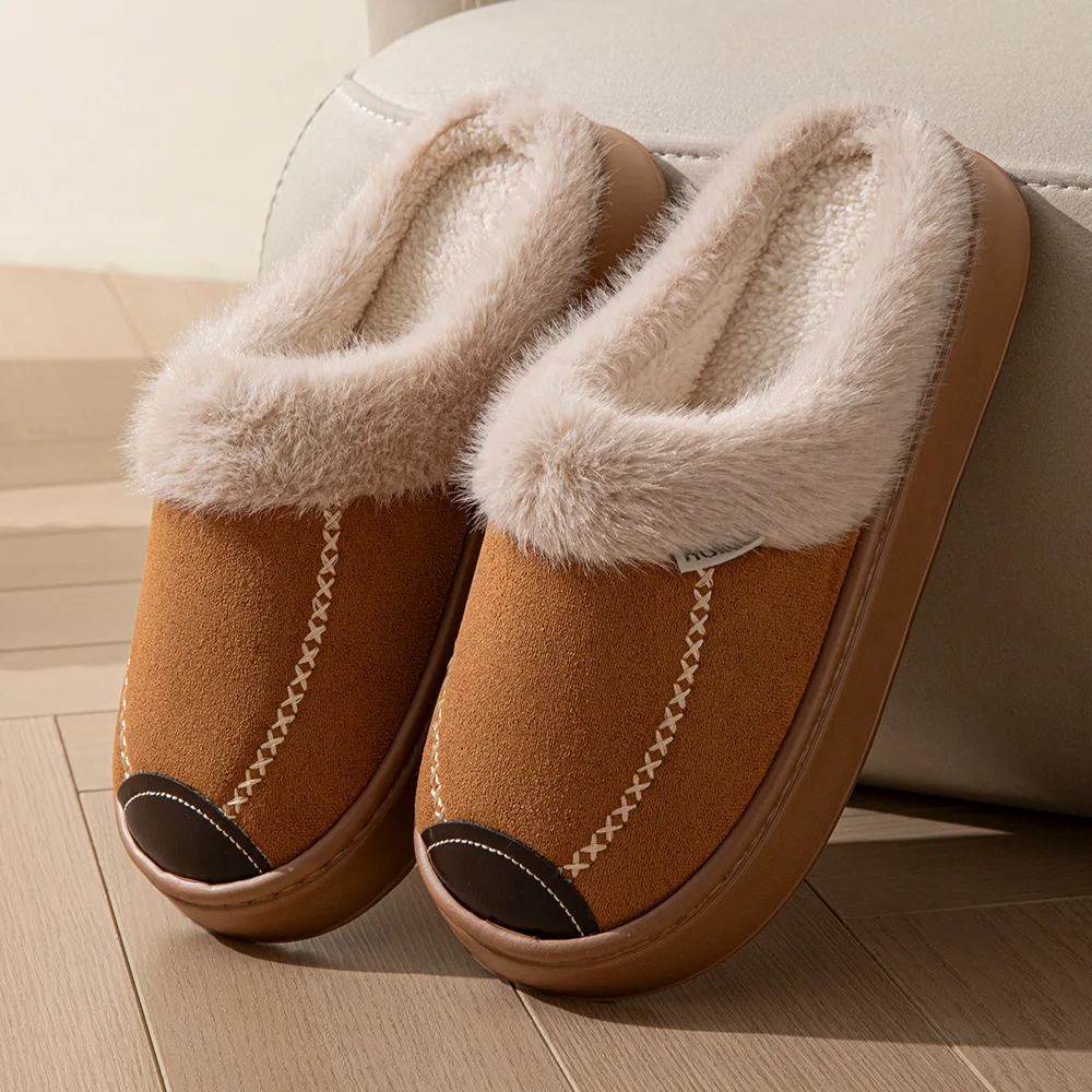 Warm Faux Fur Indoor Fluffy Slippers For Women Men Autumn Winter House Shoes Soft EVA Sole Couples Home Cotton Slipper