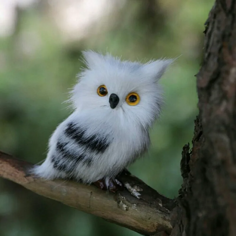 Christmas Owl Ornament Toy, White Black Furry Plush Baby Owl Model, Furry Cute Bird Christmas Ornament for Holiday Desktop Decor