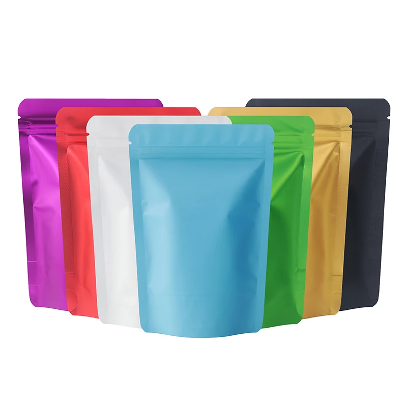 100pcs Kitchen Storage Coffee Grocery Zipper Mylar Bags Moisture-proof Vertical Plastic Bags Matte Aluminum Zipper Seal Bags