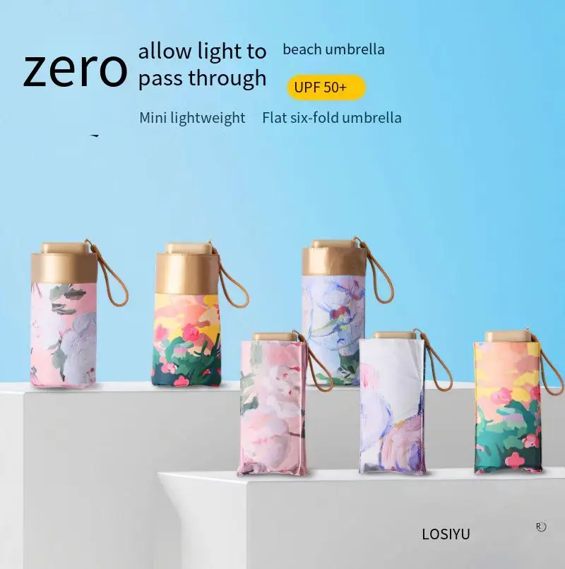 

Мини-золотой зонт с масляным принтом, 6-кратный компактный зонтик с защитой от ультрафиолета и золотым слоем, карман UPF50 + для женщин, мгновенная доставка"