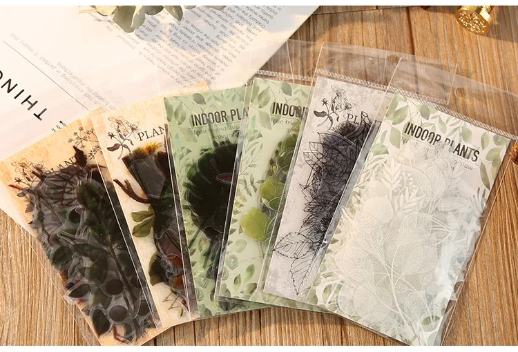 40pcs Fern Leaves Large Size Transparent PET Vintage Stickers Scrapbook DIY Plants Sticker Craft Junk Journaling Scrapbooking