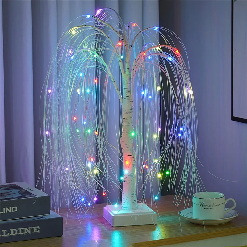 Luz de sauce LED RGB de 18 colores, luz nocturna de Ambiente, 7 modos, 60 LED, lámpara de mesa decorativa remota para decoración de sala de estar