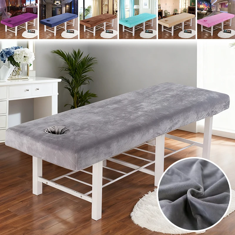 

Thicken Velvet Spa Bed Cover Massage Table Sheet with Face Hole Skin Friendly Fabric for Beauty Salon Hospital Hotel Therapy