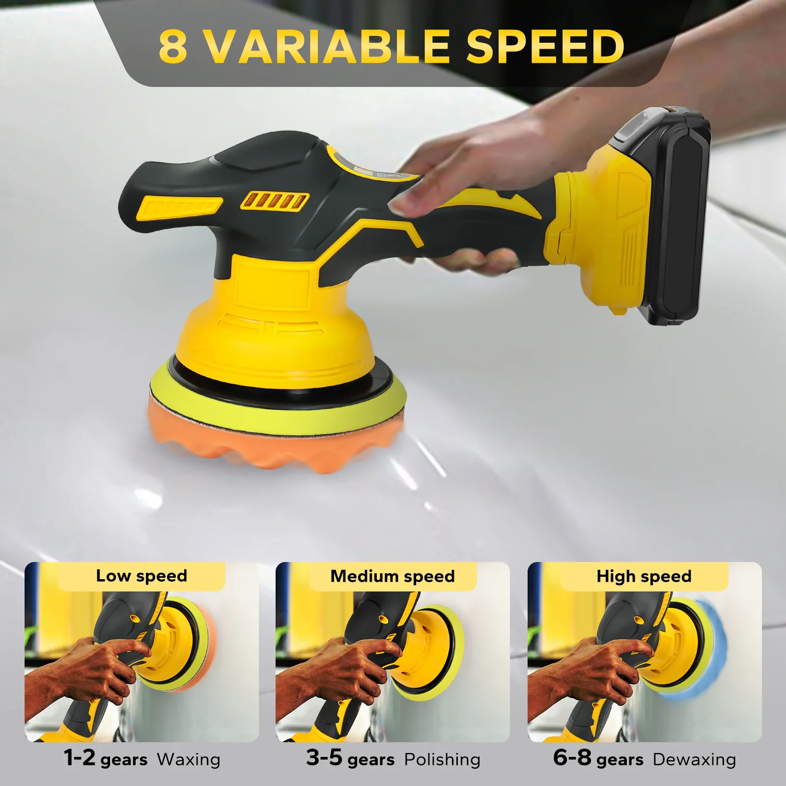 LaiPuDuo Cordless Car Buffer Polisher 5000RPM 8 Variable Speed Portable Orbital Buffer Polisher Kit for Dewalt 20V Battery Pin