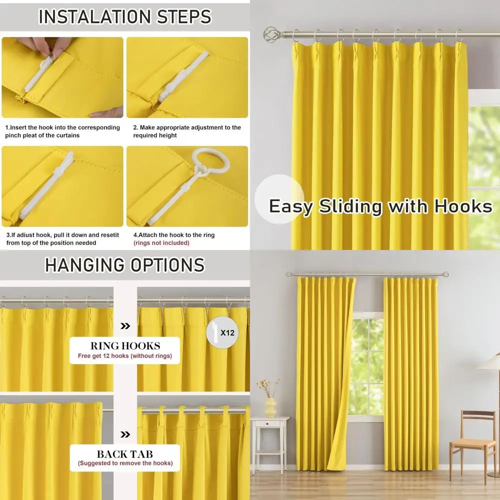 

94 Blackout Curtains with Hooks, Thermal Insulated, 40W x 94L, Room Darkening Panels for Living & Bedroom