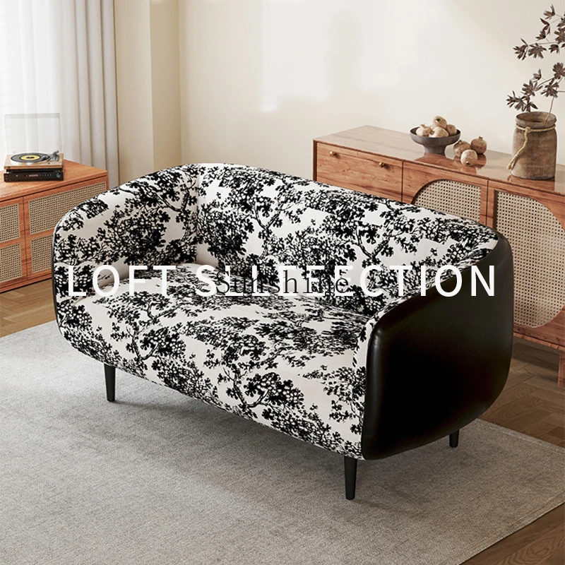 

Small apartment sofa living room fabric French retro double does not take up space narrow version