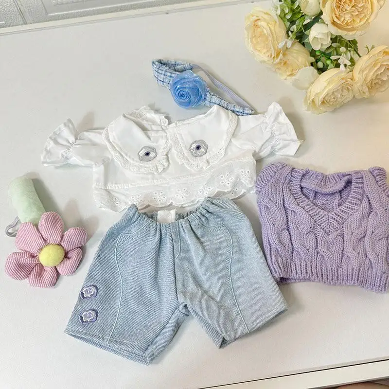 Mini vêtements de course en peluche pour poupées Kpop coréennes, accessoires de tenue, pull violet, ensemble de fleurs, 38cm, Exo Labubu, idole, printemps