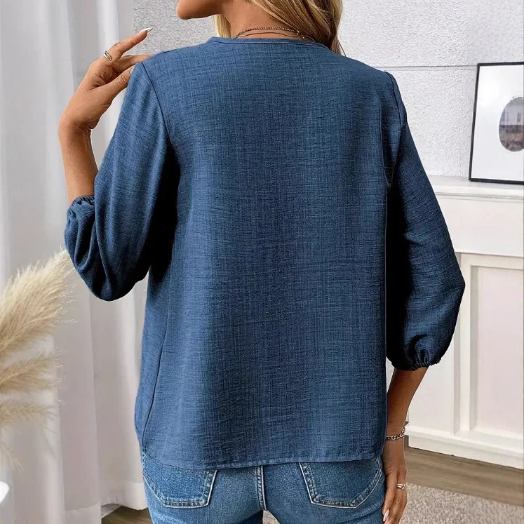 

Elegant Blue Zipper Short Sleeve Casual Shirt for Women Stylish Open Design Polyester Fabric Summer Fashion Chinese Origin