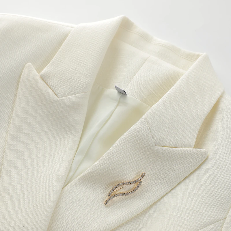 بدلة نسائية مزدوجة الصدر من NAVIU مكونة من قطعتين سترة أنيقة بأكمام طويلة وتنورة بطول ملابس عمل احترافية باللون البيج #5