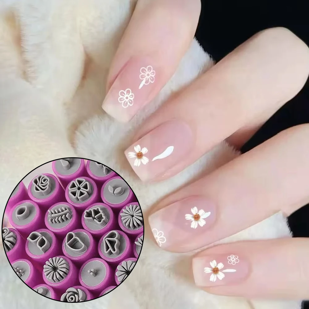 3/4/5/6/10Pcs Professional Chic Nail Art Stamp Pink Pen Set 9D Daisy/Star/Butterfly/Heart NailTemplate DIY Nail Painting Tool 2X