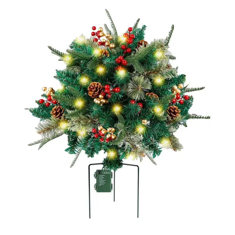 

Lighted Artificial Christmas Filler Pre-lit Xmas Pine Trees with Tripod Stake Outdoor Light Up Planter Filler Holiday Home Decor