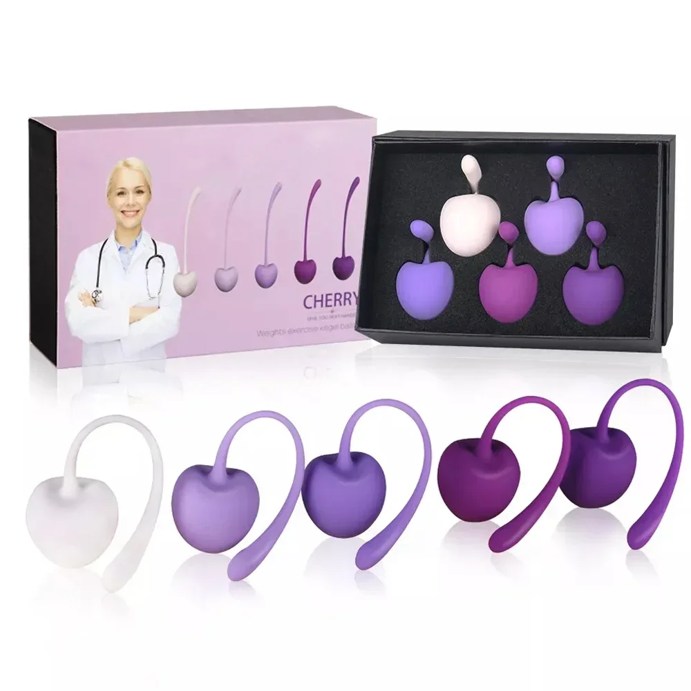 Juego de pesas de silicona Cherry Ben Wa de 5 uds., bola Kegel, mancuernas vaginales, vagina completa, apretar, pelotas de ejercicio Kegel para mujeres