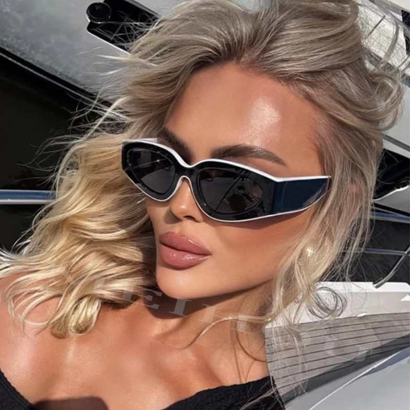 Schwarz-weiße Cat-Eye-Sonnenbrille für Damen, trendige Vintage-Sonnenbrille mit dickem Rahmen, 2025, klassische Damen-Sonnenbrille