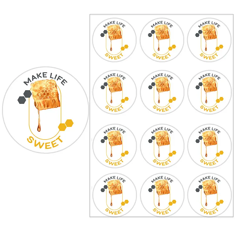 3.5cm/4.5cm Honey Jar Labels Honeycomb Bee Stickers Thanksgiving Day Circle Roll Seal Label Wedding Small Business Gift Tag