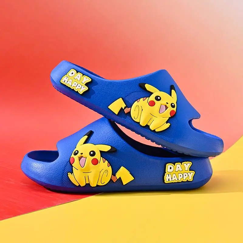 white black blue Children\'s Slippers 2024 Cartoon Pikachu Boys Baby Sandals Home Indoor Anti Slip Soft Sole plus size kids shoes